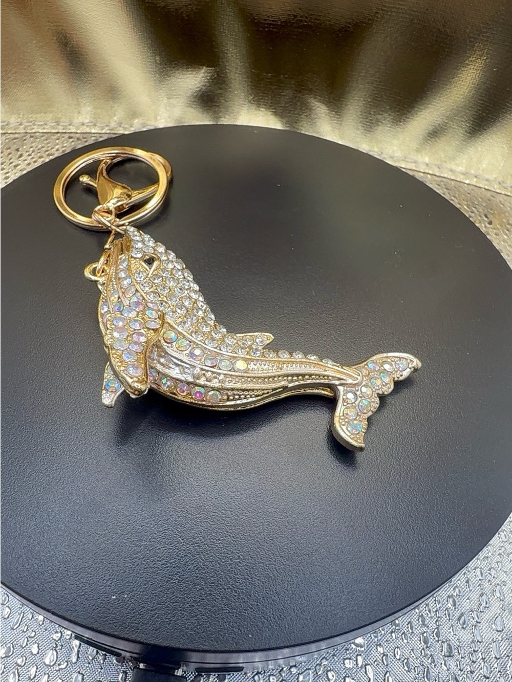 Gold-tone Crystal Dolphin Keychain Bag Charm - Gold